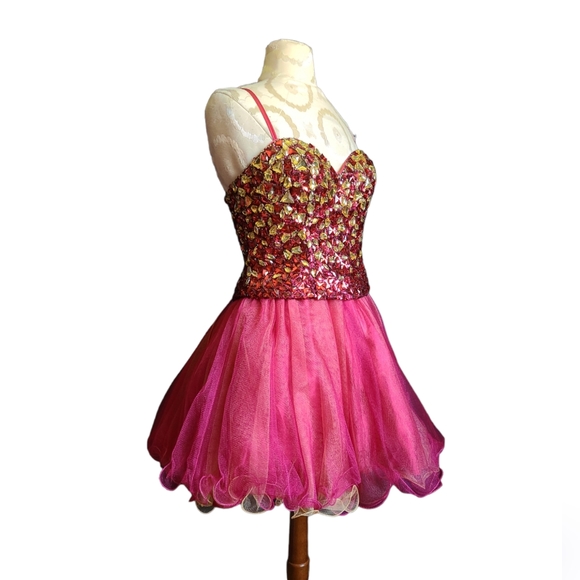 Dave And Johnny Bling  Jeweled Corset Mini Dress Puff Bottom Dress - Picture 4 of 11